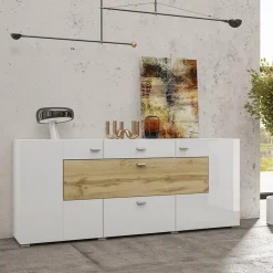 Credenza 165x71h cm moderna bianco rovere Maserati