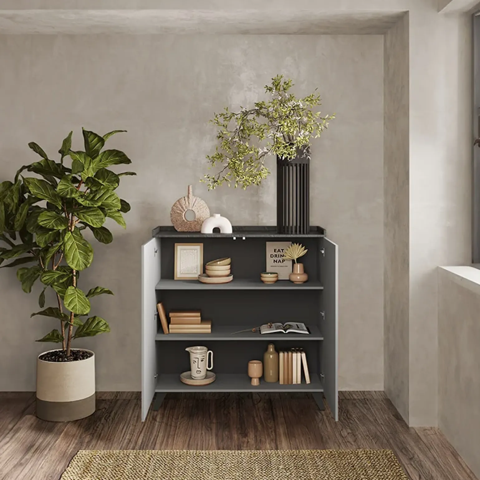 Credenza 121x126h cm moderna grigio scuro antracite Jonson