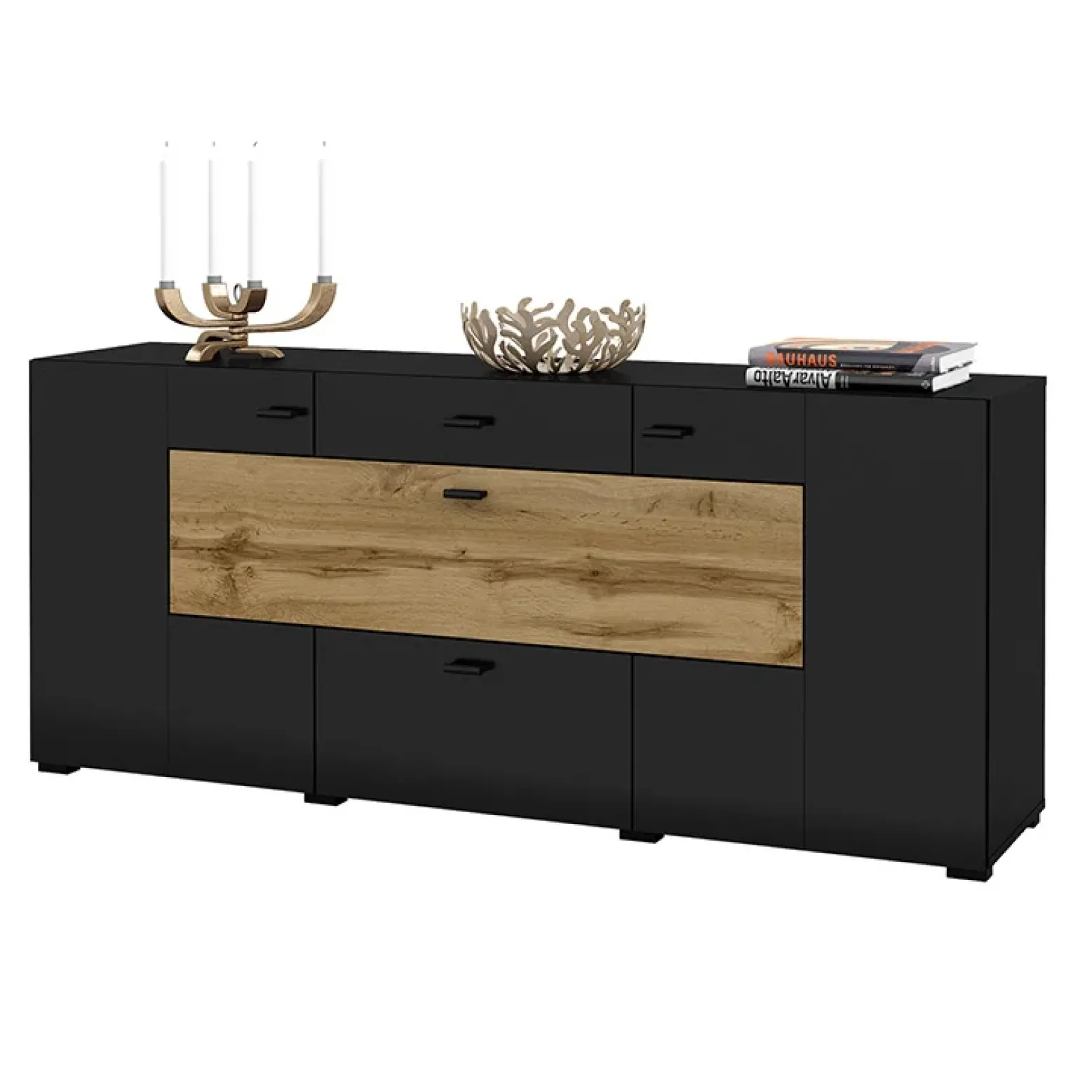 Credenza 165x71h cm moderna nero rovere chiaro Maserati