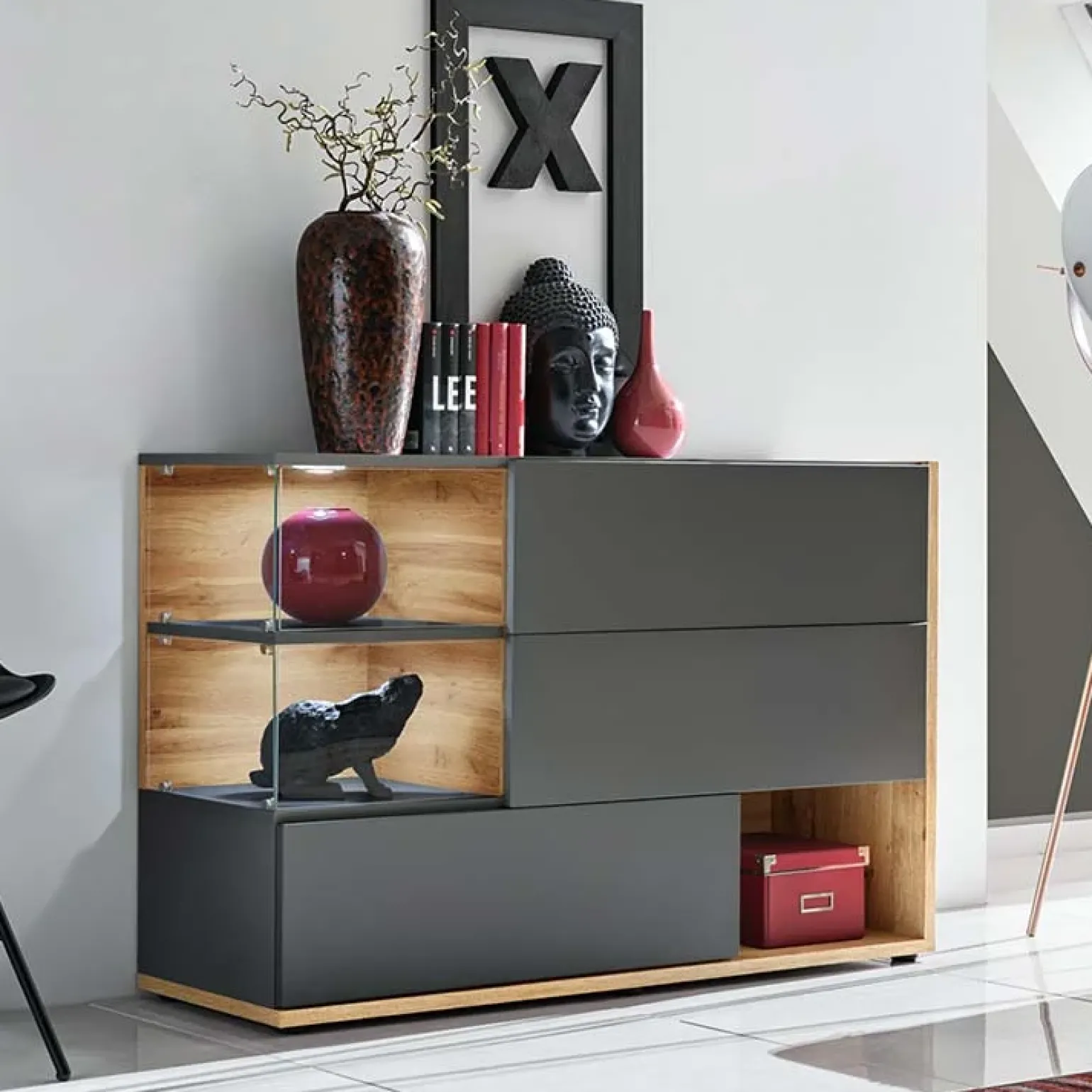 Credenza 120x77h cm moderna soggiorno rovere antracite Oviedo Gihome®