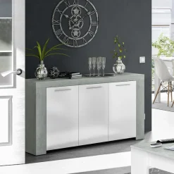 Credenza 144x80h cm moderna soggiorno bianco cemento Zante
