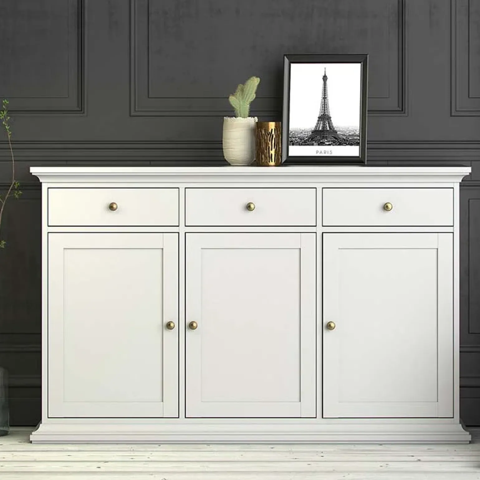 Credenza 143x92h cm shabby bianco opaco Avignon Gihome®