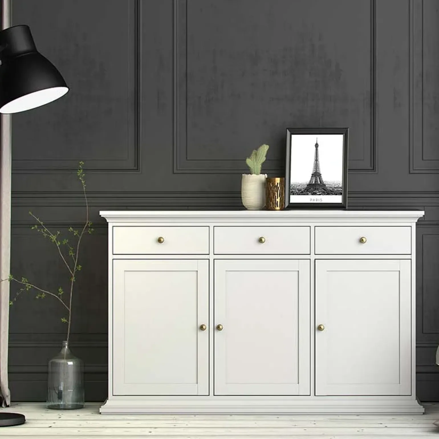 Credenza 143x92h cm shabby bianco opaco Avignon Gihome®