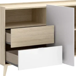 Credenza 180x75h cm soggiorno rovere grigio bianco petrolio Dominic