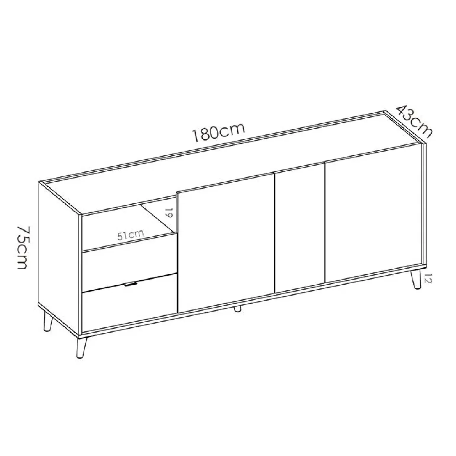 Credenza 180x75h cm soggiorno rovere grigio bianco petrolio Dominic