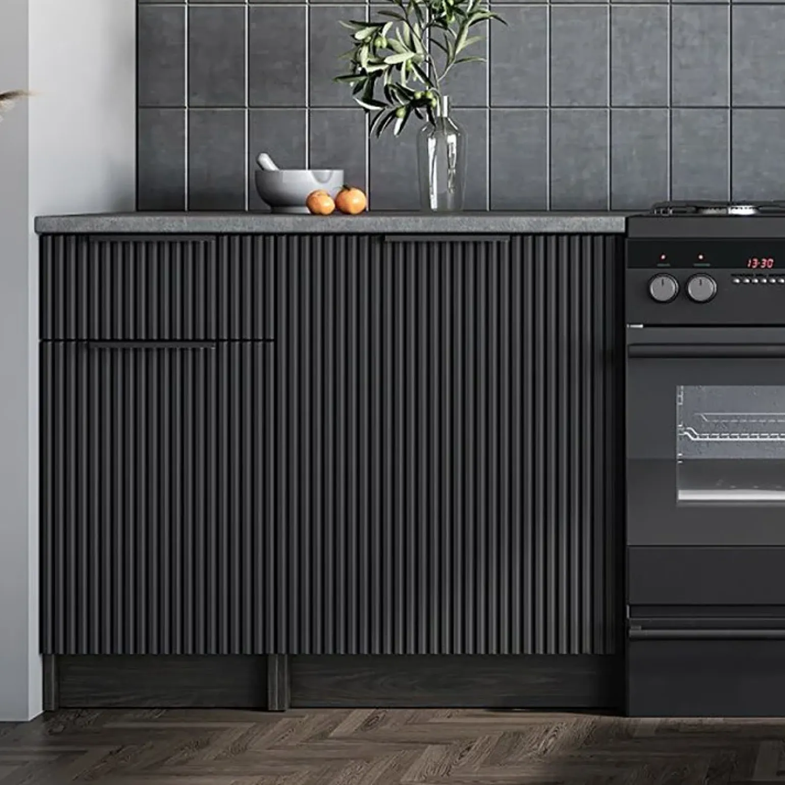 Cucina 240cm completa componibile moderna marmo nero grigio Yangon