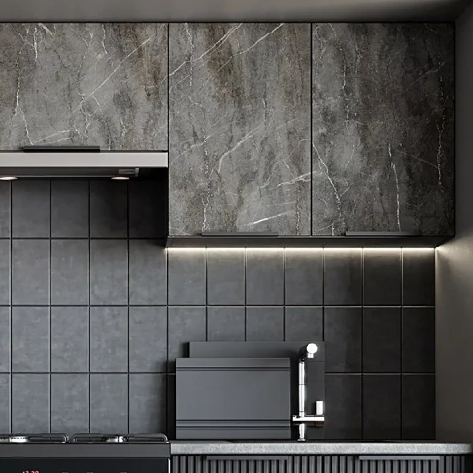 Cucina 240cm completa componibile moderna marmo nero grigio Yangon