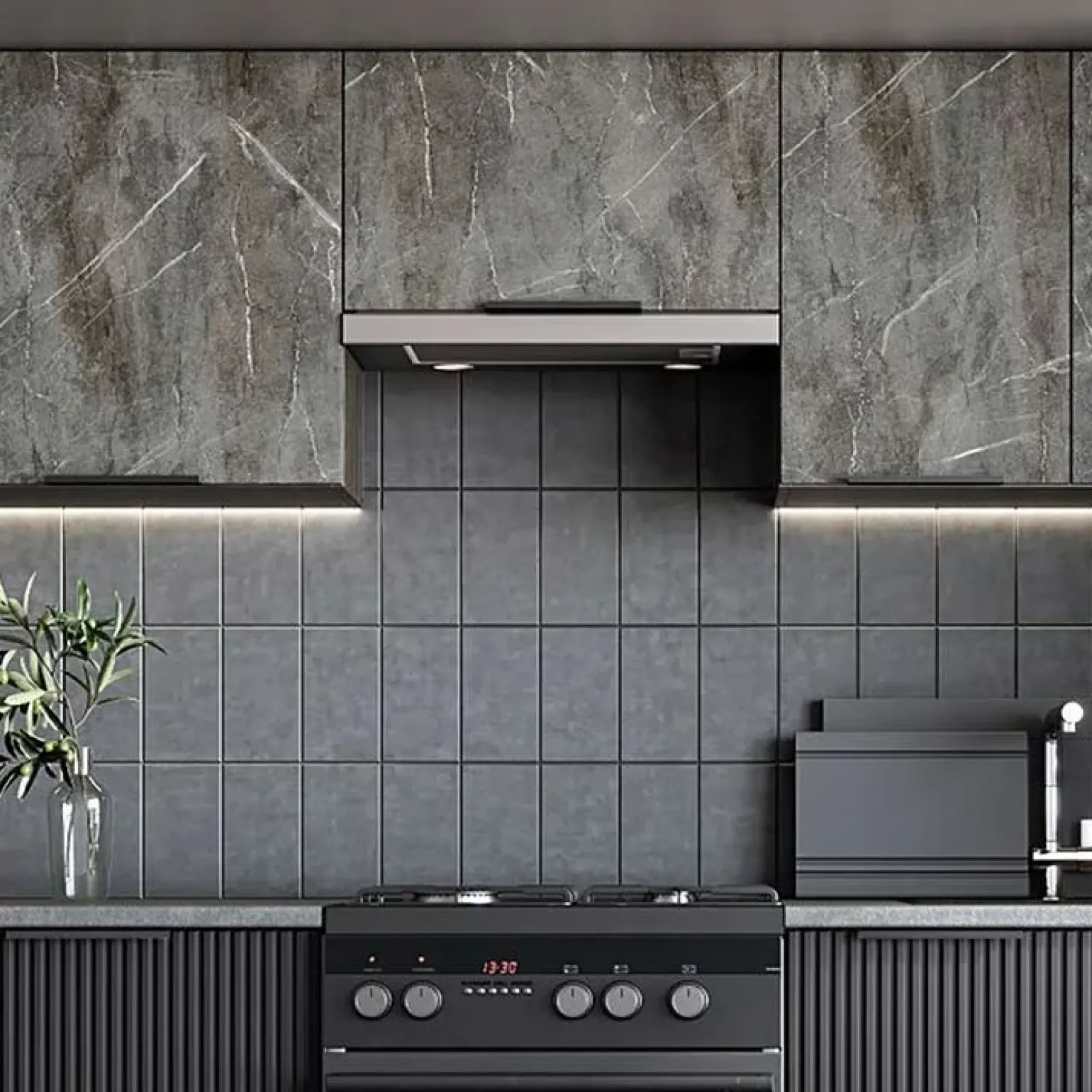 Cucina 240cm completa componibile moderna marmo nero grigio Yangon