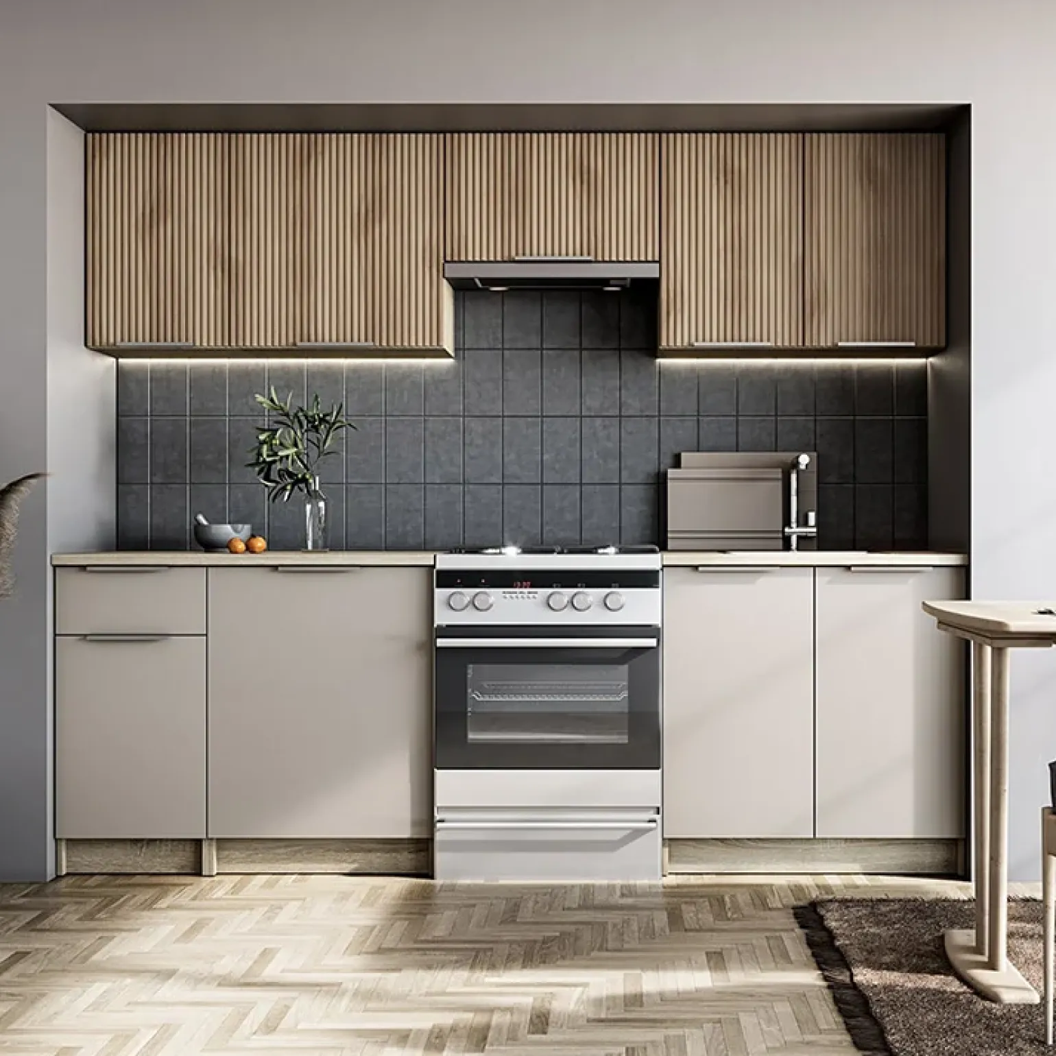 Cucina 240cm completa componibile moderna grigio rovere sonoma Taipei