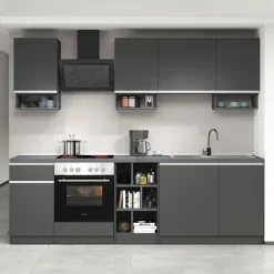 Cucina 255cm componibile lineare moderna antracite grigio pietra Gourmet Elegance