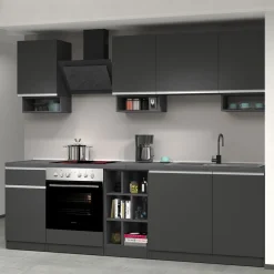 Cucina 255cm componibile lineare moderna antracite grigio pietra Gourmet Elegance