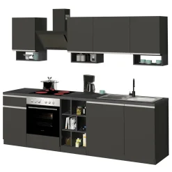 Cucina 255cm componibile lineare moderna antracite grigio pietra Gourmet Elegance