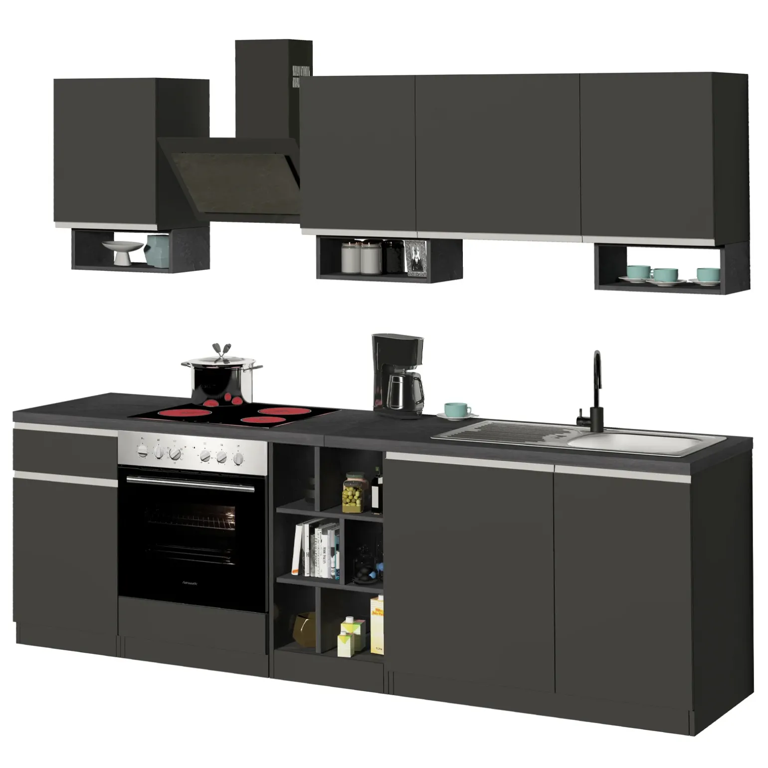 Cucina 255cm componibile lineare moderna antracite grigio pietra Gourmet Elegance
