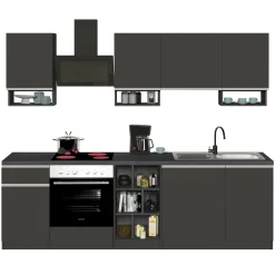 Cucina 255cm componibile lineare moderna antracite grigio pietra Gourmet Elegance
