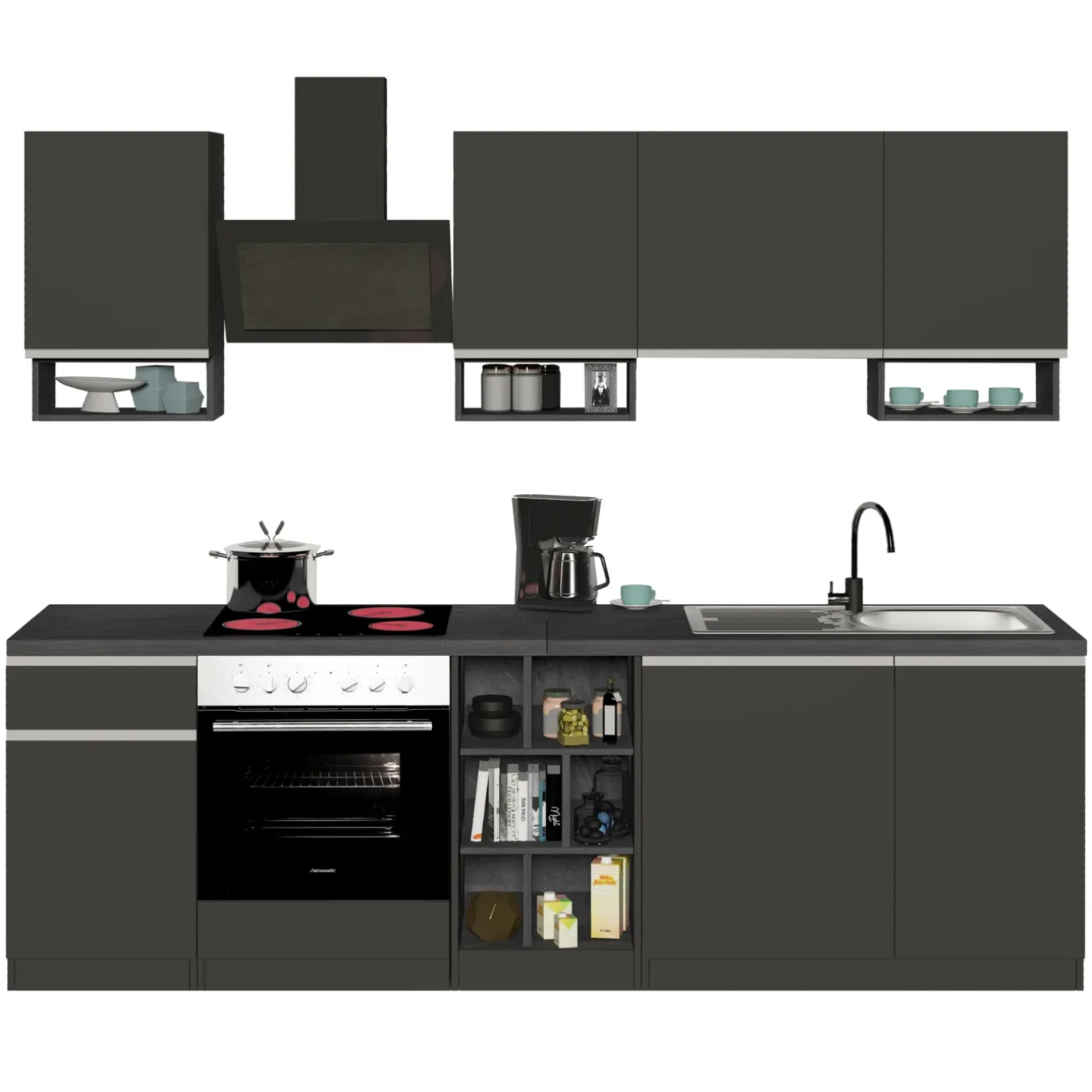 Cucina 255cm componibile lineare moderna antracite grigio pietra Gourmet Elegance