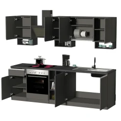Cucina 255cm componibile lineare moderna antracite grigio pietra Gourmet Elegance