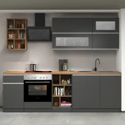 Cucina 255cm componibile lineare moderna antracite rovere Gourmet Prestige