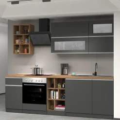 Cucina 255cm componibile lineare moderna antracite rovere Gourmet Prestige