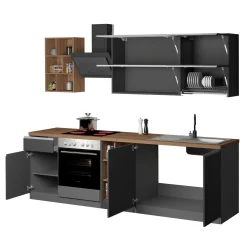 Cucina 255cm componibile lineare moderna antracite rovere Gourmet Prestige