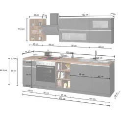 Cucina 255cm componibile lineare moderna antracite grigio pietra Gourmet Prestige
