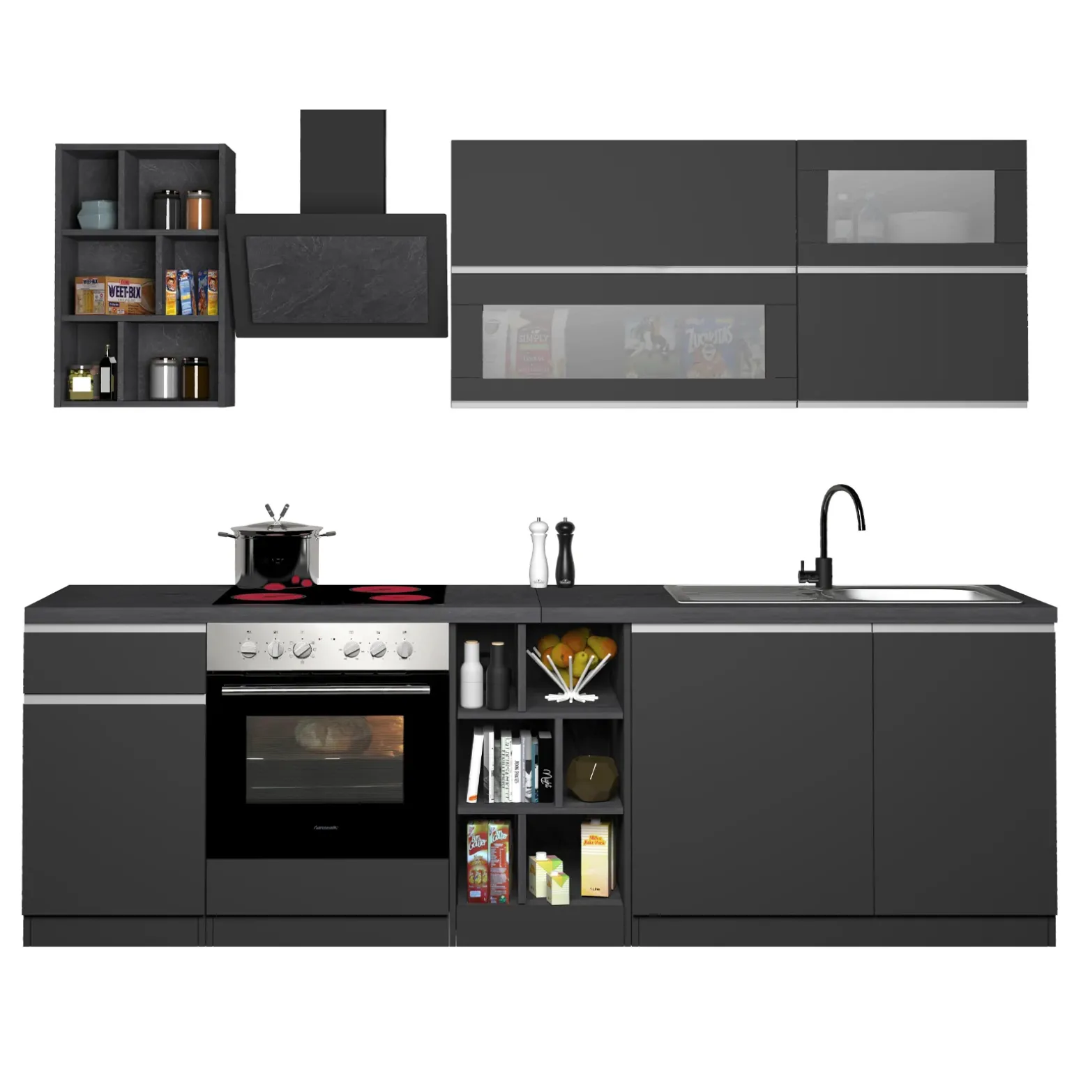 Cucina 255cm componibile lineare moderna antracite grigio pietra Gourmet Prestige