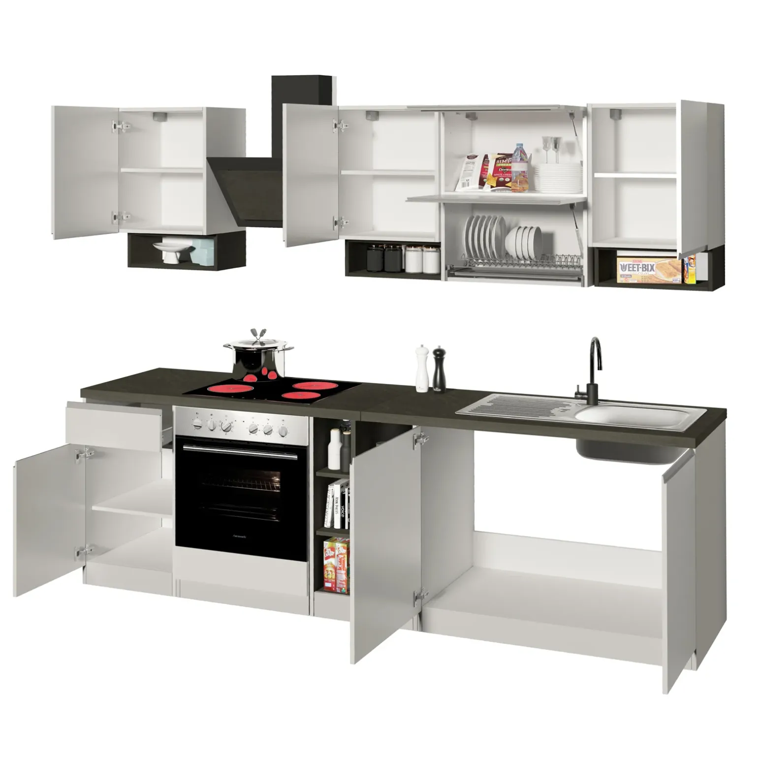 Cucina 255cm componibile lineare moderna bianco grigio pietra Gourmet Pure
