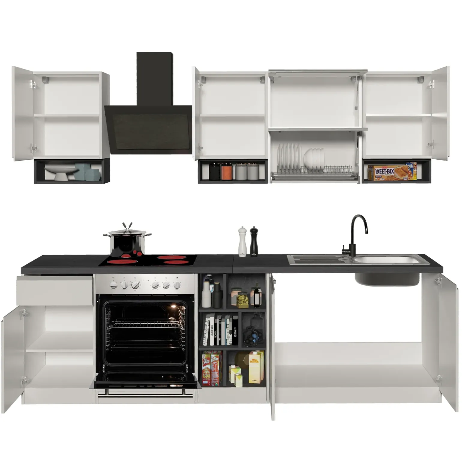 Cucina 255cm componibile lineare moderna bianco grigio pietra Gourmet Pure