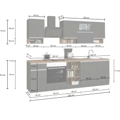 Cucina 255cm componibile lineare moderna antracite rovere Gourmet Pure