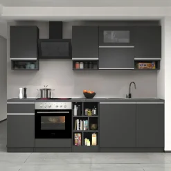 Cucina 255cm componibile lineare moderna antracite grigio pietra Gourmet Pure