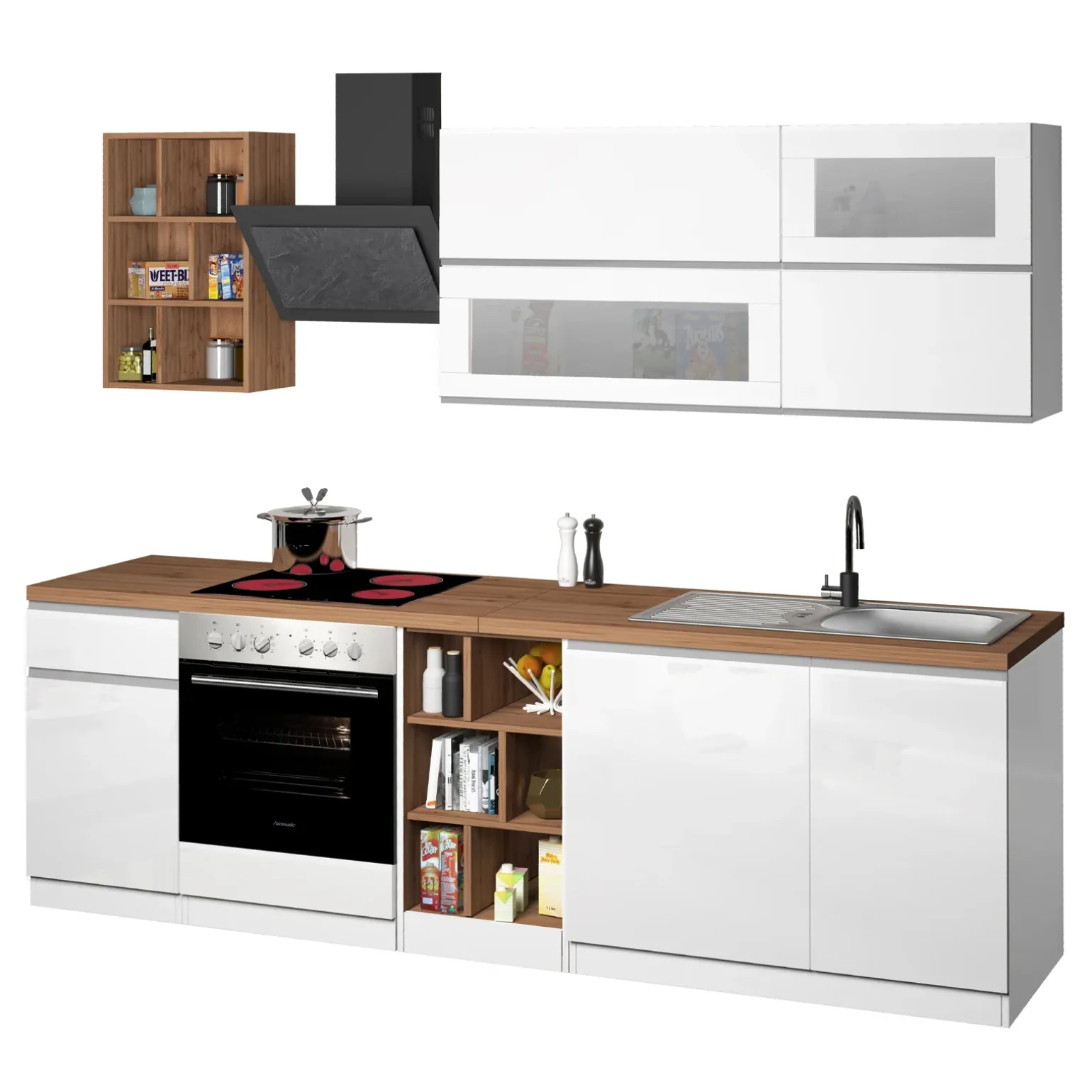Cucina 255cm componibile lineare moderna bianco rovere Gourmet Prestige