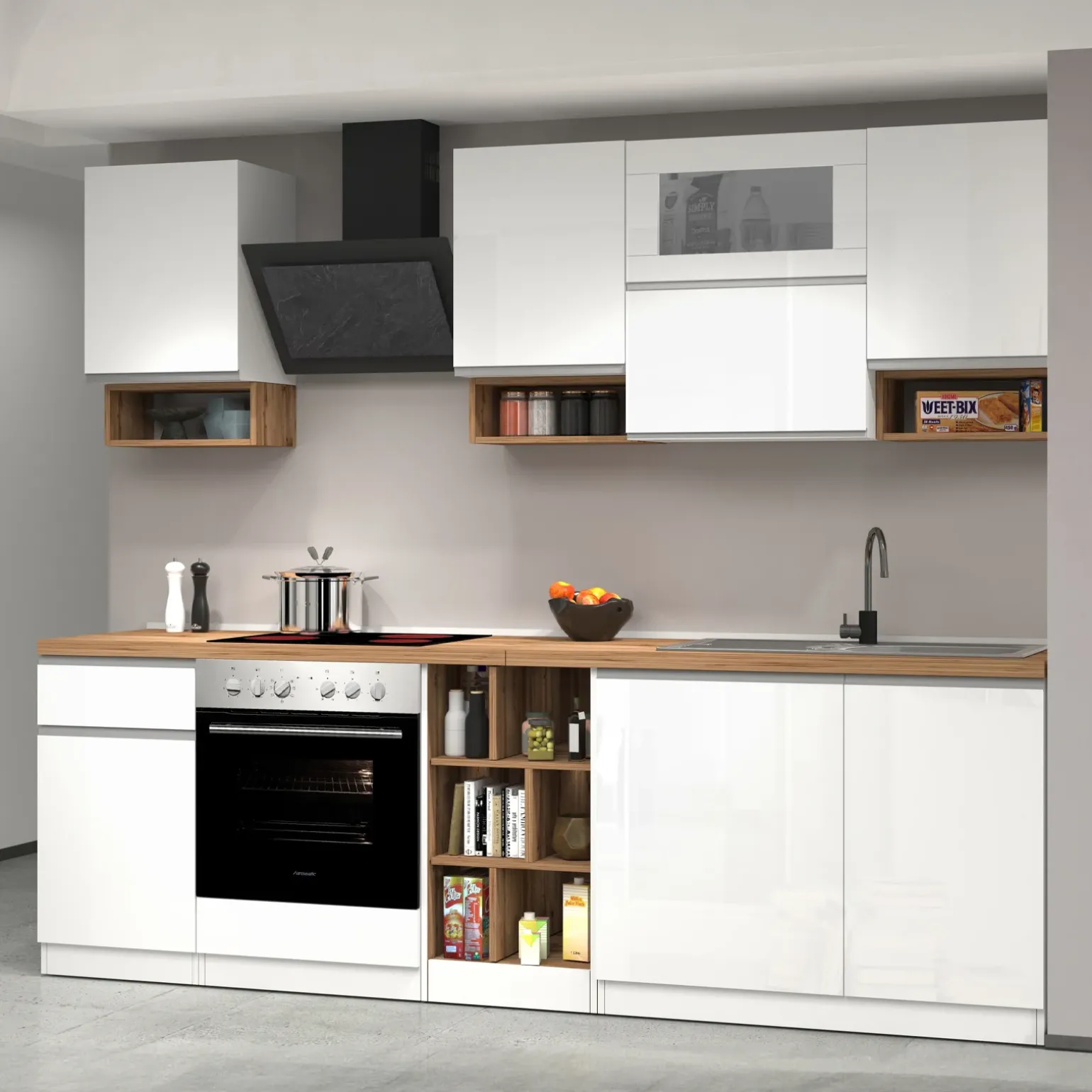 Cucina 255cm componibile lineare moderna bianco rovere Gourmet Pure