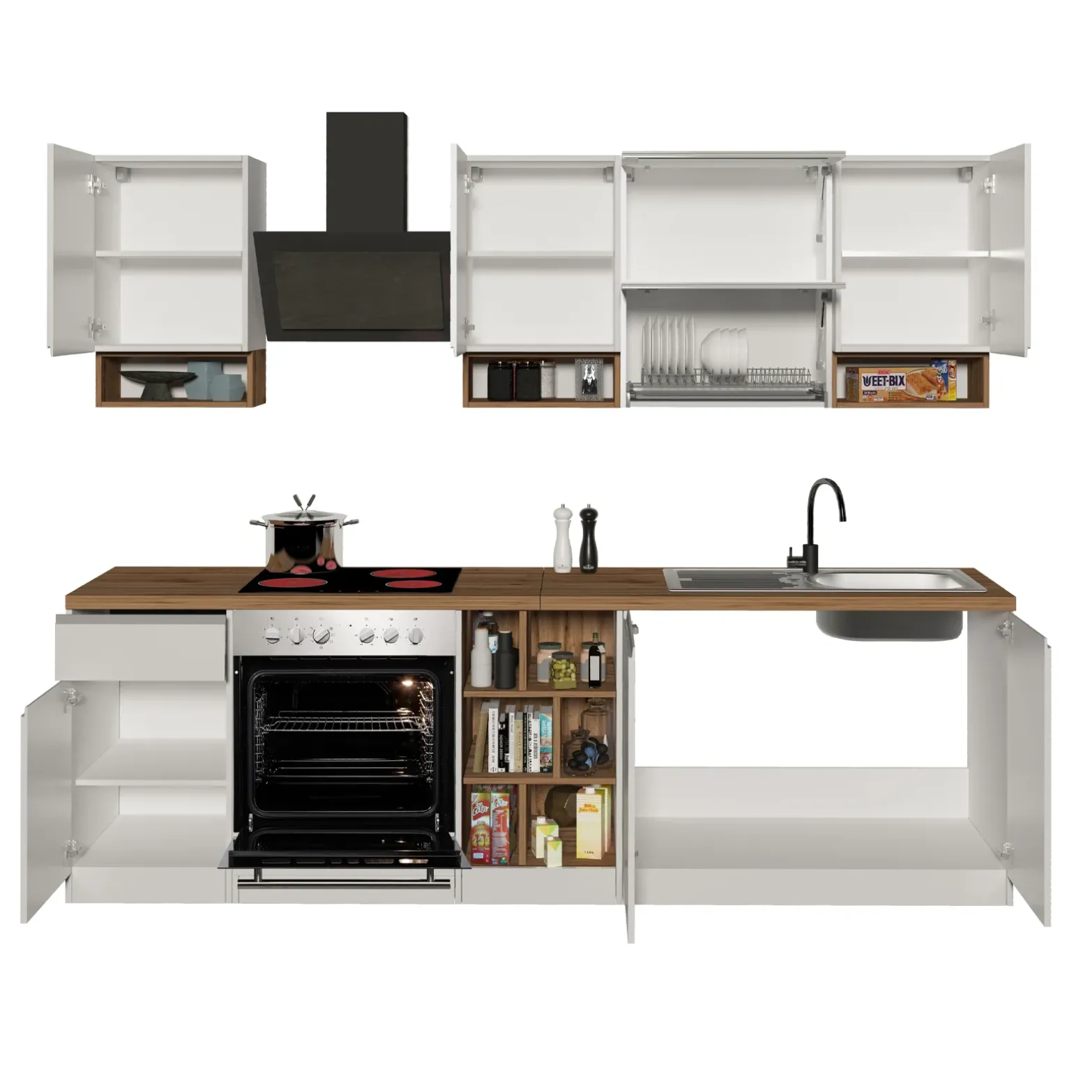 Cucina 255cm componibile lineare moderna bianco rovere Gourmet Pure