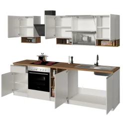 Cucina 255cm componibile lineare moderna bianco rovere Gourmet Pure