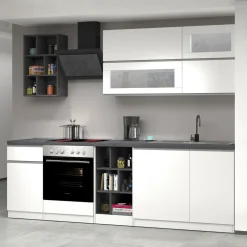 Cucina 255cm componibile lineare moderna bianco grigio pietra Gourmet Prestige