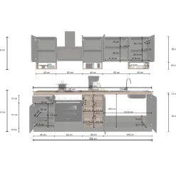 Cucina 255cm componibile lineare moderna antracite rovere Gourmet Elegance
