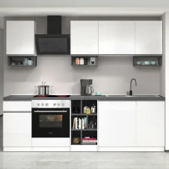 Cucina 255cm componibile lineare moderna bianco grigio pietra Gourmet Elegance