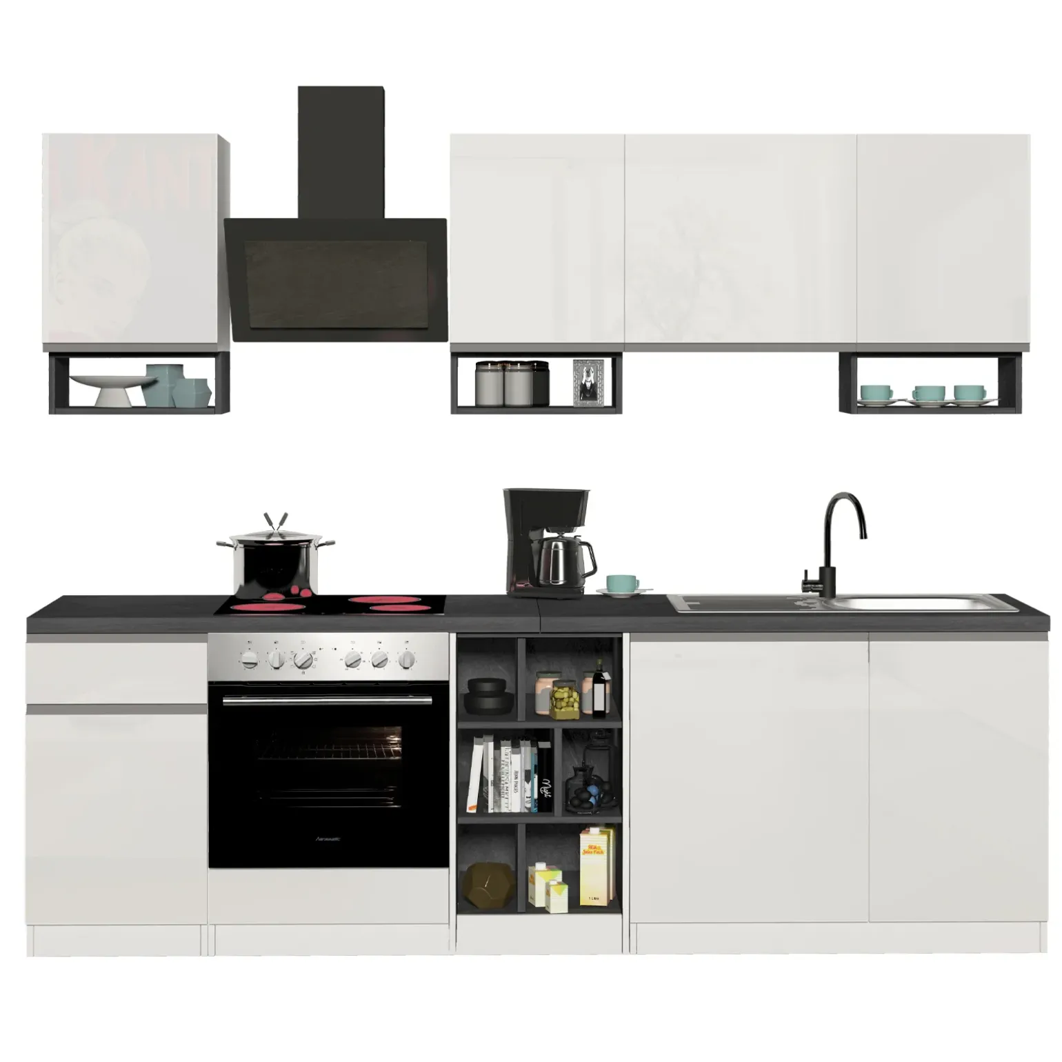 Cucina 255cm componibile lineare moderna bianco grigio pietra Gourmet Elegance