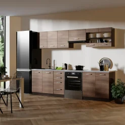 Cucina 260cm moderna componibile lineare rovere scuro Marika