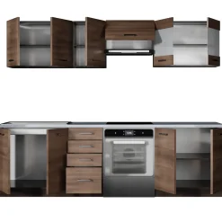 Cucina 260cm moderna componibile lineare rovere scuro Marika