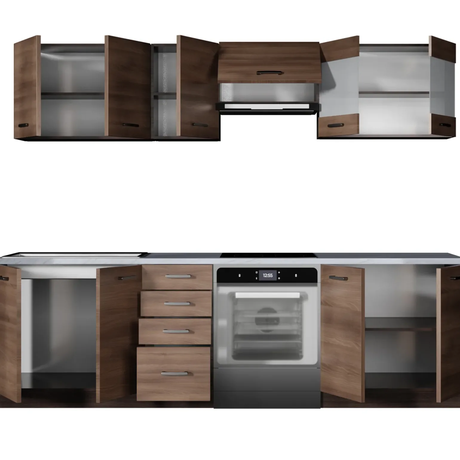 Cucina 260cm moderna componibile lineare rovere scuro Marika