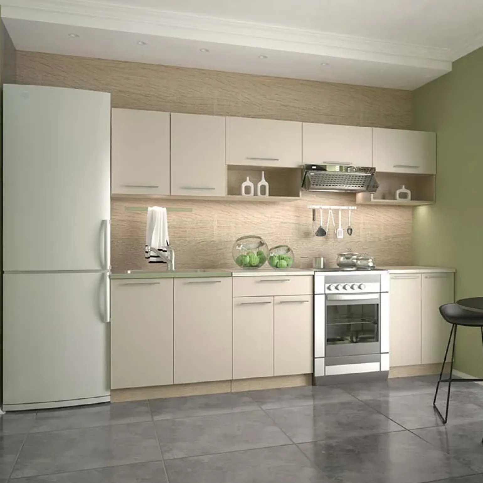 Cucina 260cm moderna componibile lineare rovere beige Natural