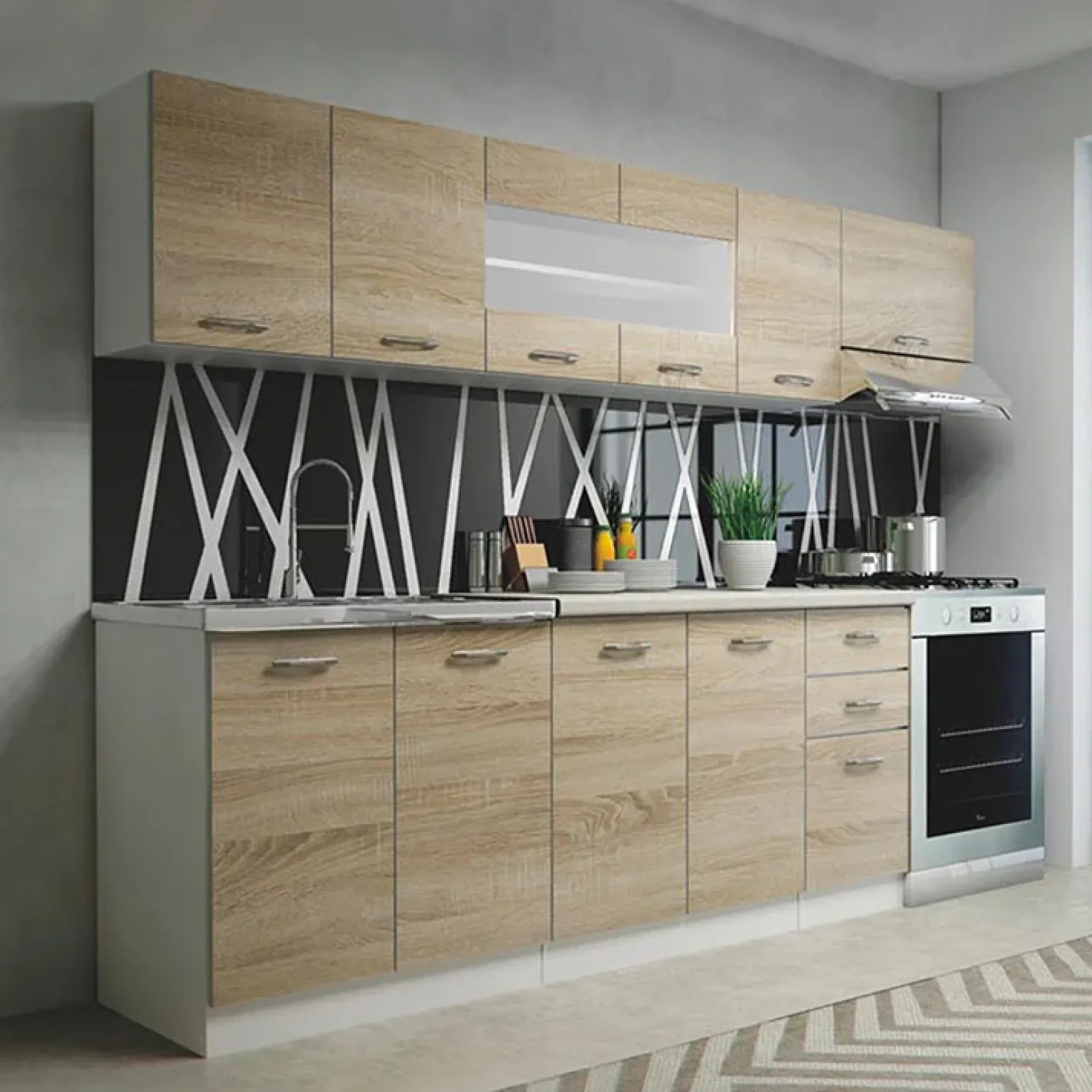 Cucina 260cm moderna lineare componibile rovere bianco vetro Cook