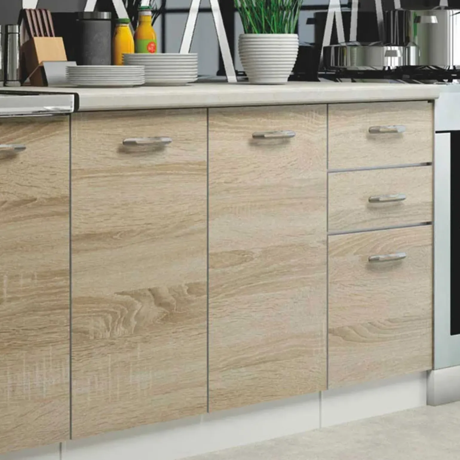 Cucina 260cm moderna lineare componibile rovere bianco vetro Cook