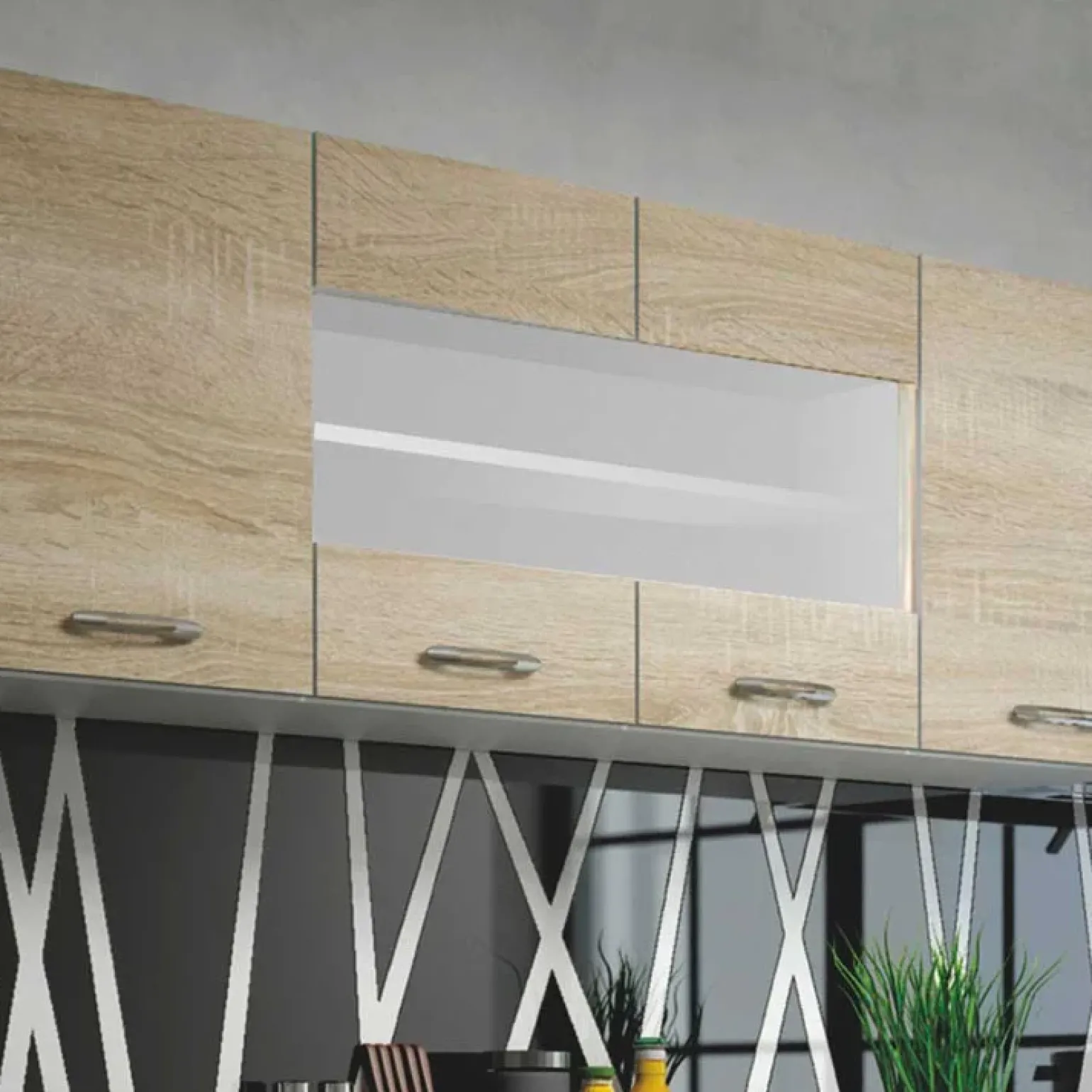 Cucina 260cm moderna lineare componibile rovere bianco vetro Cook