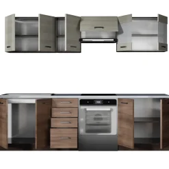 Cucina 260cm moderna lineare rovere scuro acacia Marika