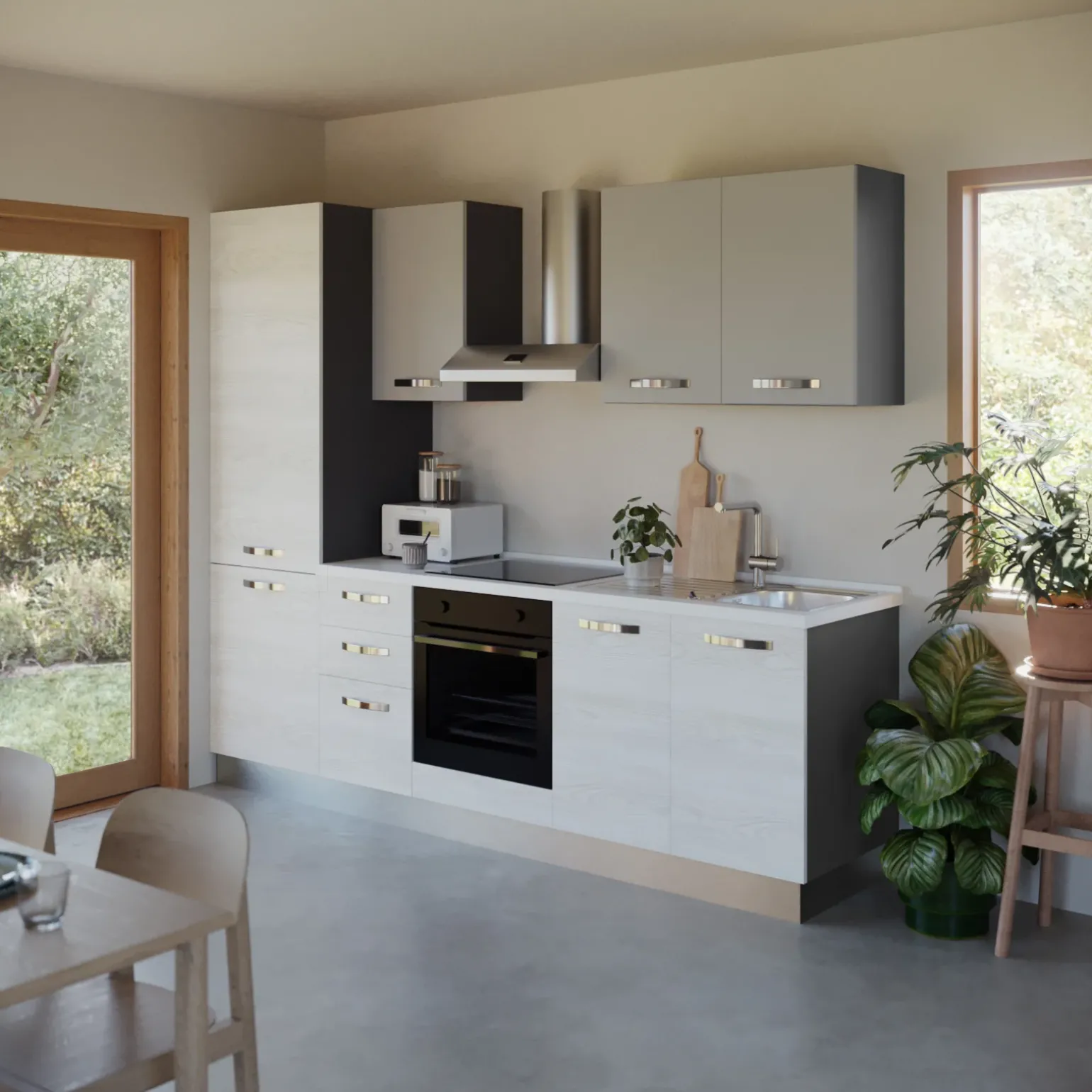 Cucina 255cm reversibile lineare bianco frassinato grigio MasterChef