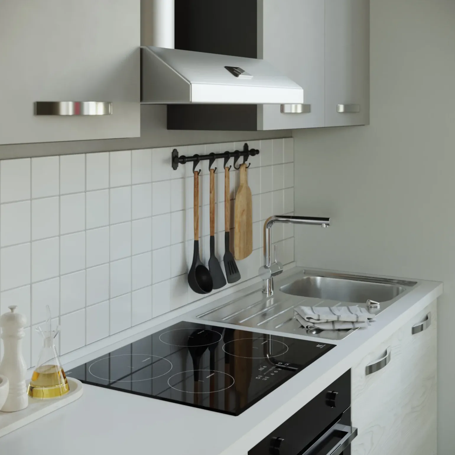Cucina 255cm reversibile moderna lineare bianco frassinato grigio Cookery