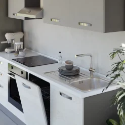 Cucina 240cm reversibile moderna lineare bianco frassinato grigio CookArt