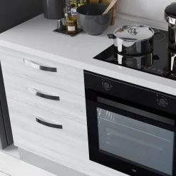 Cucina 240cm reversibile moderna lineare bianco frassinato grigio CookArt