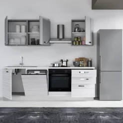 Cucina 240cm reversibile moderna lineare bianco frassinato grigio CookArt